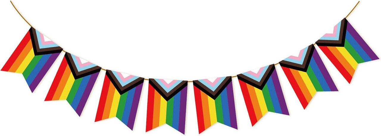 Pride Day Banner Rainbow Festival Decoration Pennant Flags Banner Progress Rainbow Pride Banner Flag Bunting for LGBT Gay Lesbian Party Mantle Fireplace Decoration Supplies